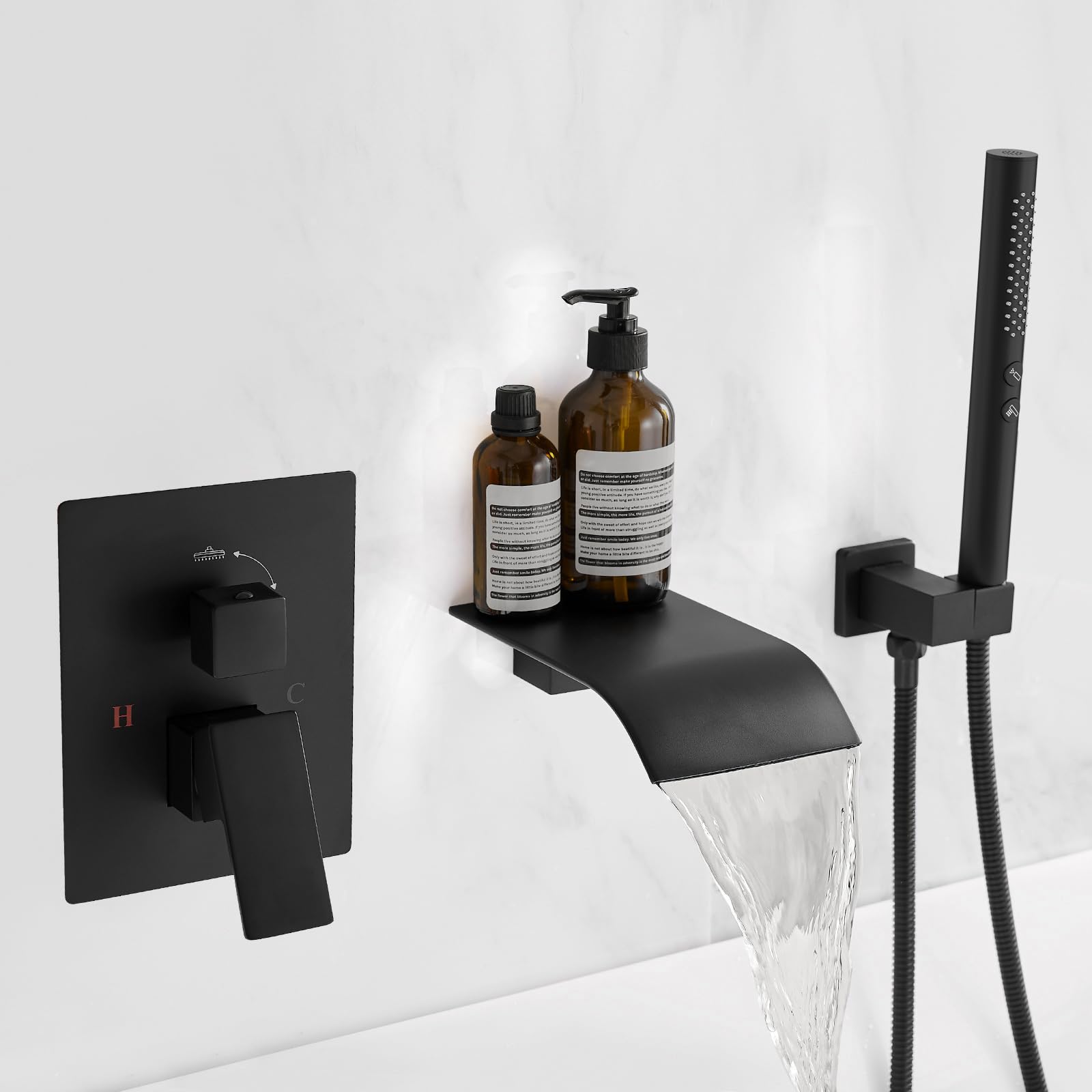 RUMOSE wall-mount bathtub faucet with waterfall spout for a spa-like bath