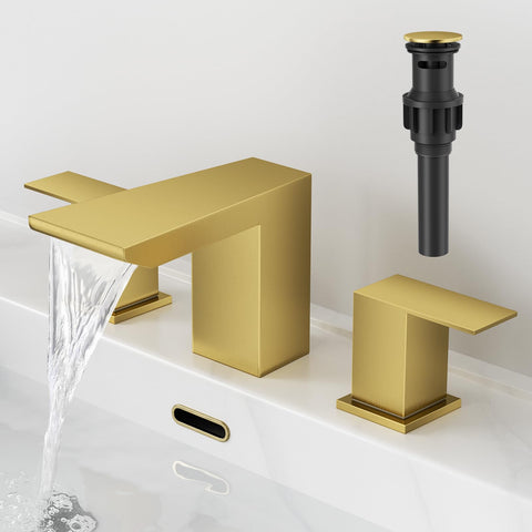 RUMOSE wide-spread 8-inch faucet with brushed-gold finish for modern baths