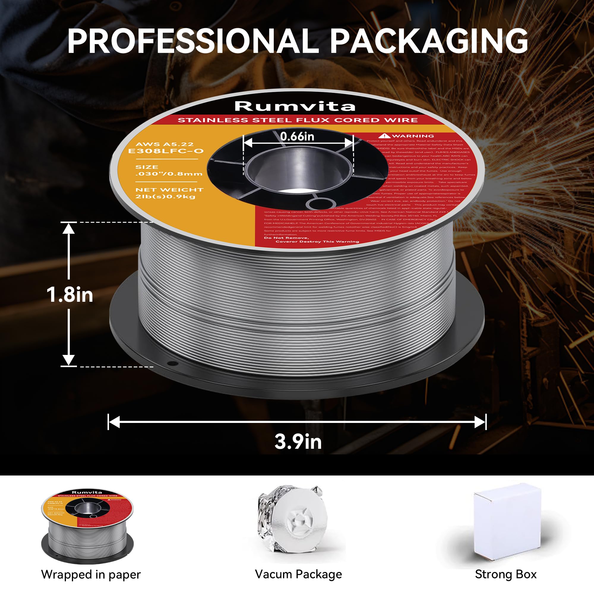 Rumvita E308LFC-O packaging includes 7x24 support information.