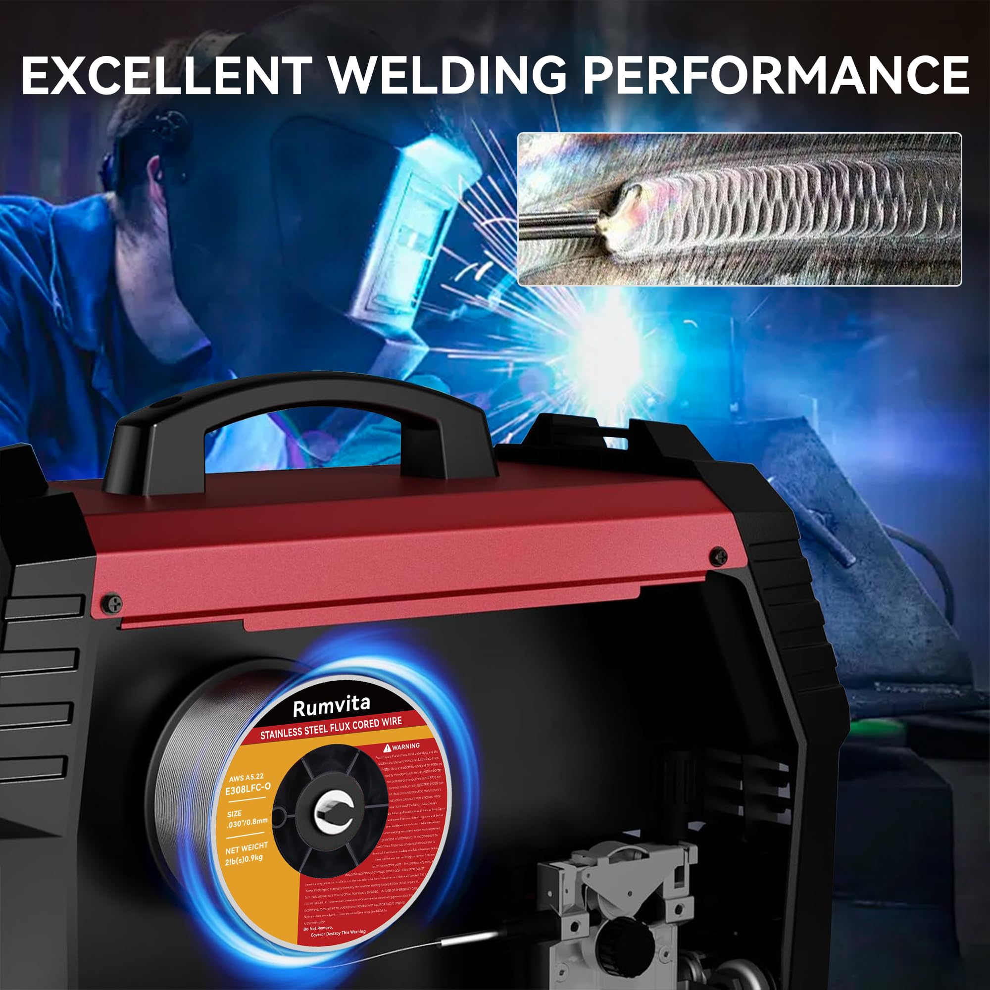 Rumvita E308LFC-O low-splatter performance reduces post-weld cleanup.