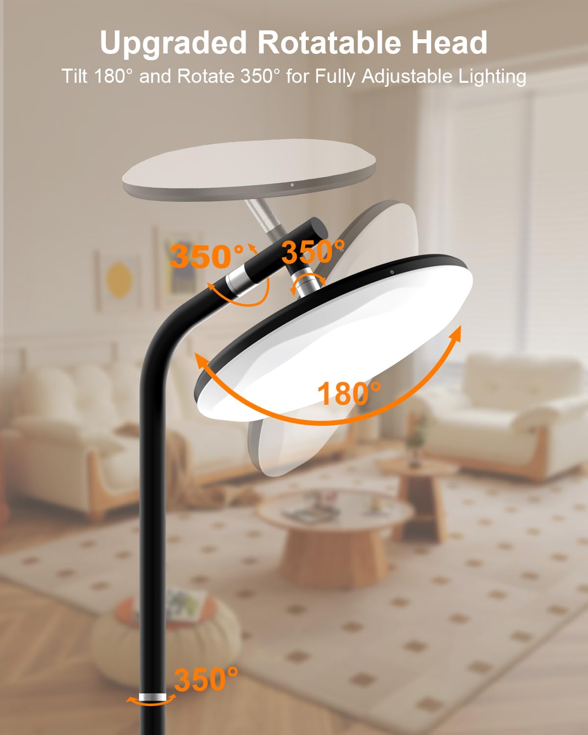 RUNBARRY floor lamp tilts 180 degrees to direct light exactly where needed.