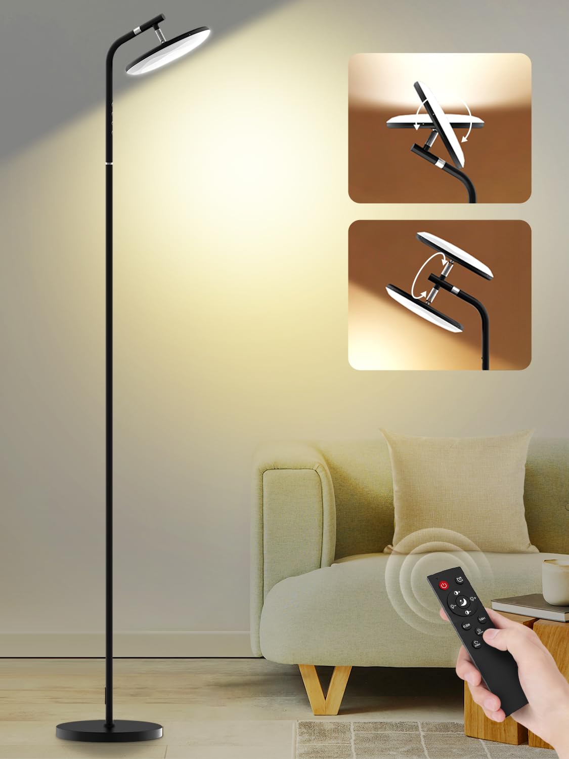 RUNBARRY floor lamp stands 67 inches tall with a sturdy base for steady illumination.