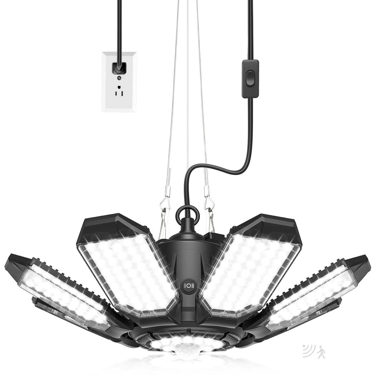 RUNBARRY motion sensor garage light panel assembly provides bright garage illumination.