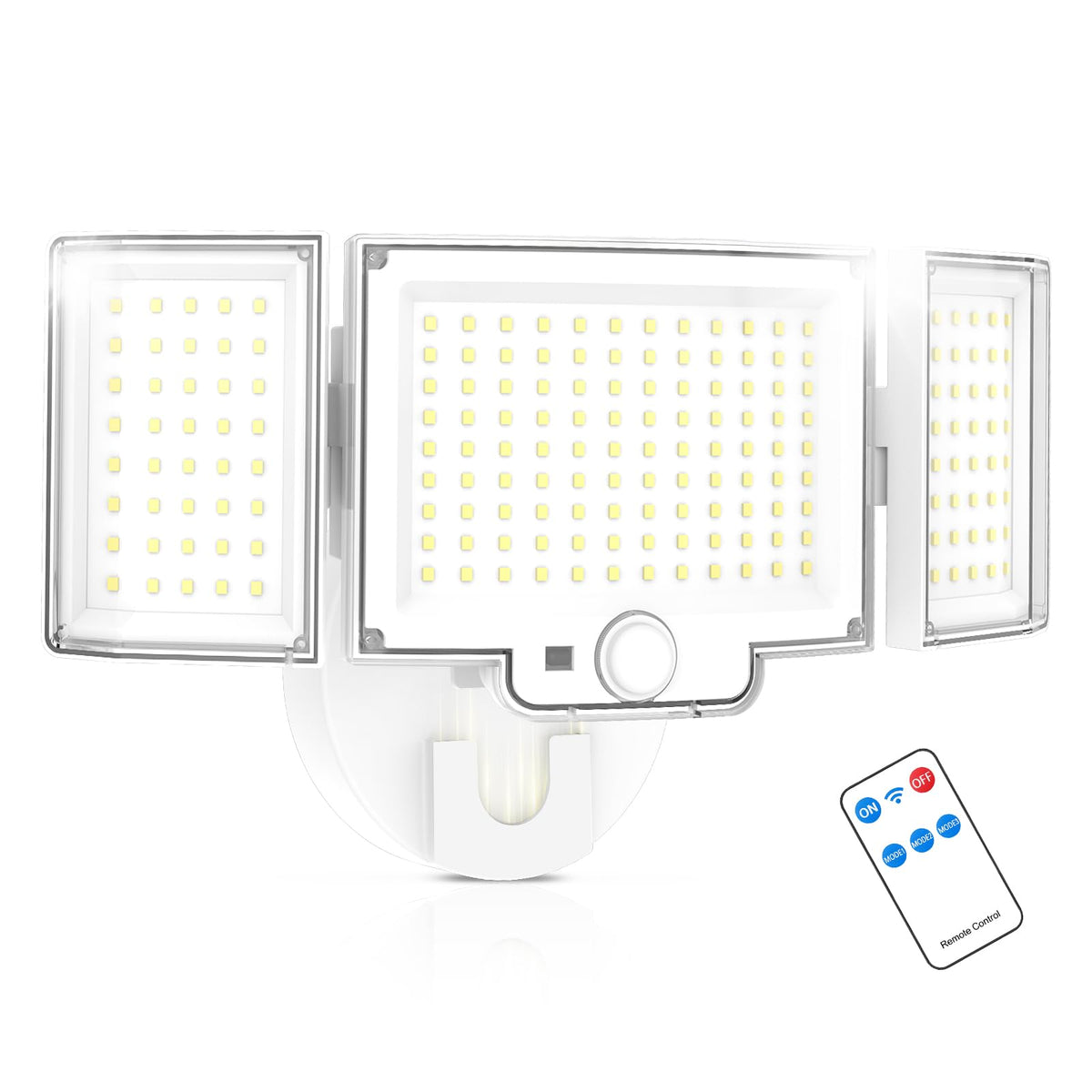RUNBARRY motion sensor outdoor flood light front view delivers bright 4200 lumens for clear entryways.
