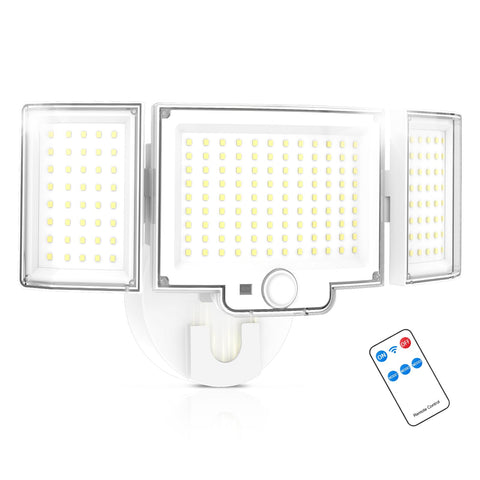 RUNBARRY motion sensor outdoor flood light front view delivers bright 4200 lumens for clear entryways.