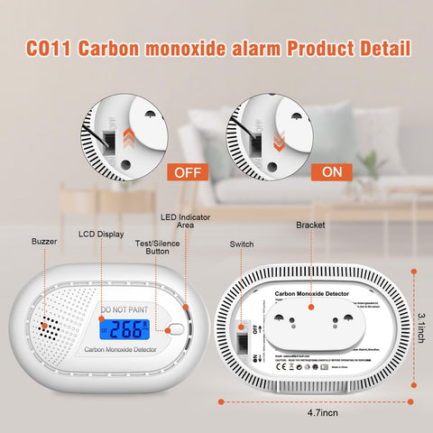 Runidur CO detector digital readout LCD highlights current CO concentration clearly