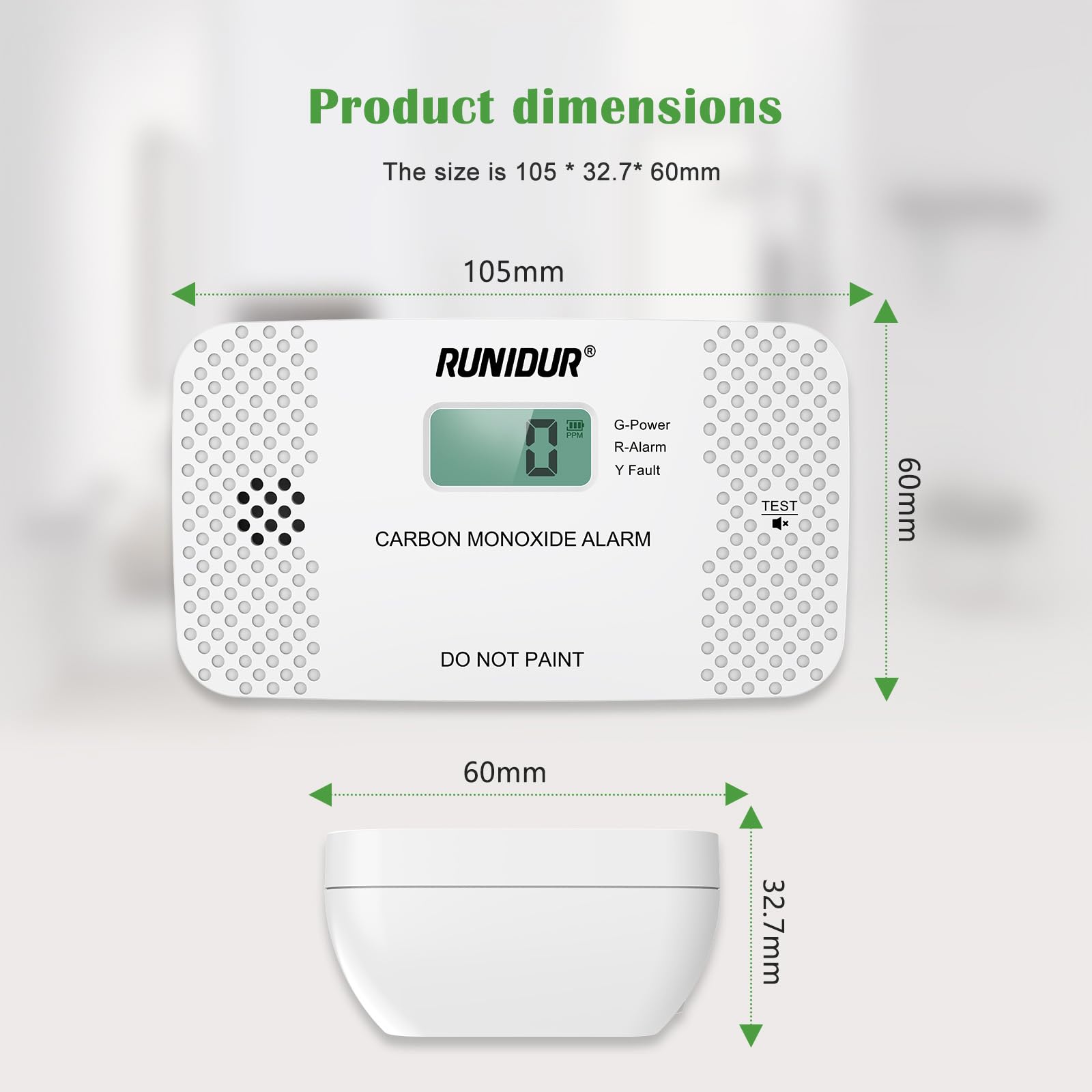 Runidur CO03 LCD display clearly shows CO levels for quick awareness.