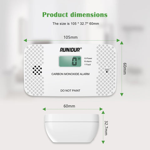 Runidur CO03 LCD display clearly shows CO levels for quick awareness.