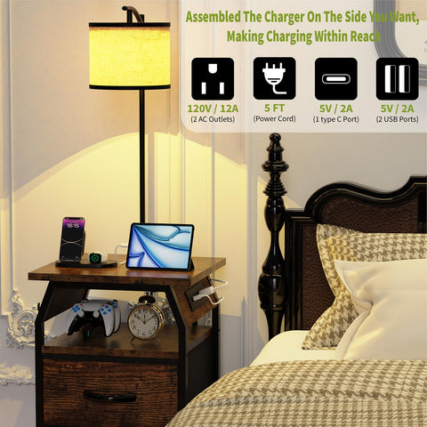 Runjuly charging station with USB and AC outlets for convenient device power.