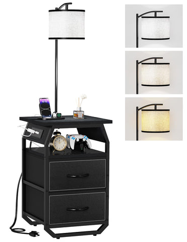 RunJuly floor lamp with table offers compact, space-saving design for small bedrooms.