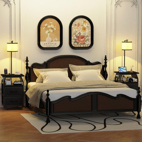 RunJuly side table with lamp and drawers keeps bedside essentials organized.