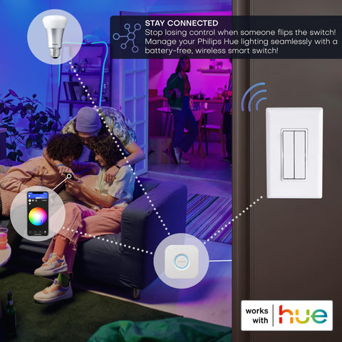 RunLessWire Philips Hue switch side view highlighting slim profile.