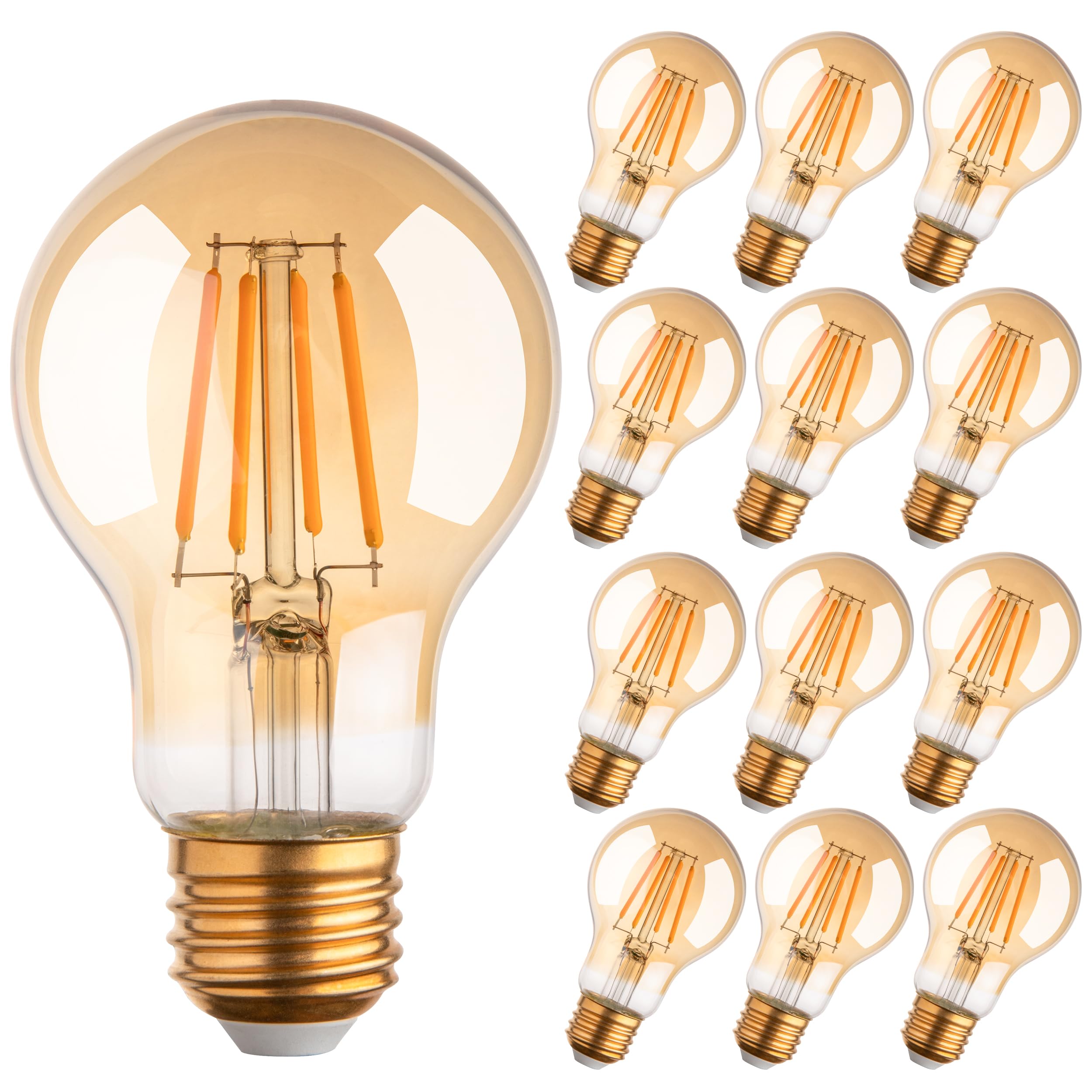 RunQuiz 12-pack amber LED Edison bulbs collection for vintage decor and efficiency.