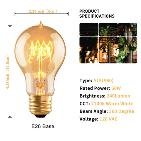 Runquiz 60W Edison bulb with E26 base for easy installation