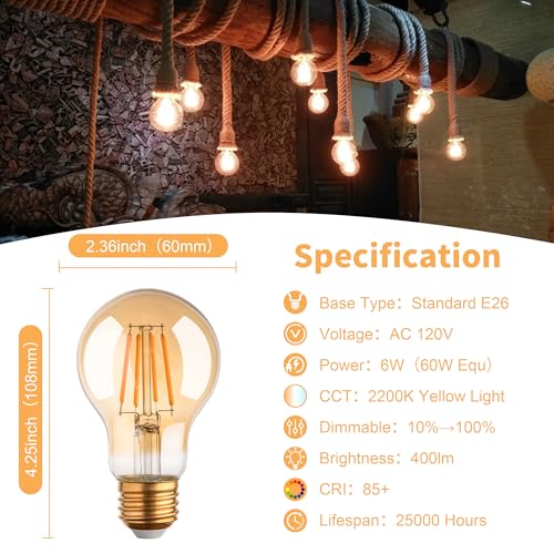 RunQuiz dimmable amber filament LED with 40W equivalent for adjustable mood lighting.