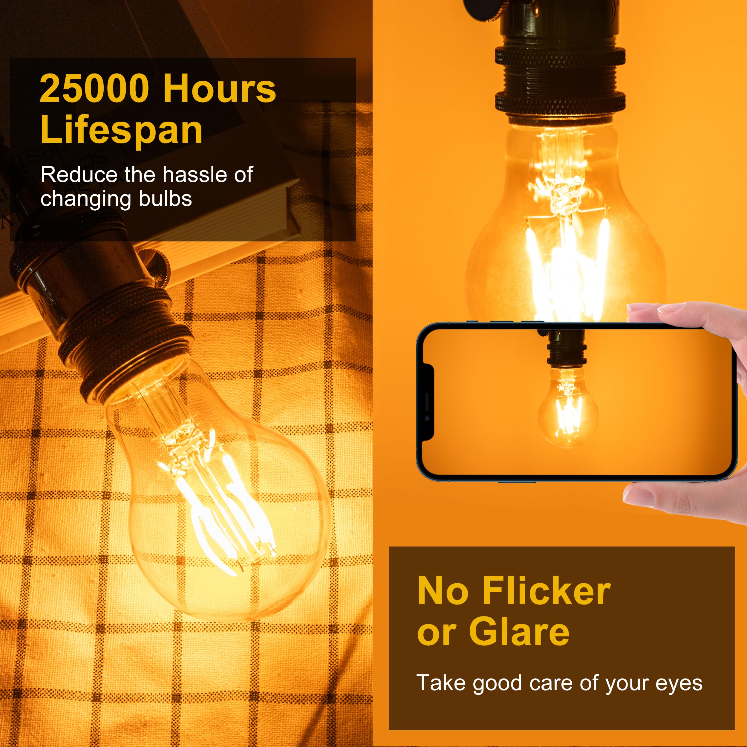 RunQuiz E26 base LED bulbs compatible with standard sockets and dimmable fixtures.