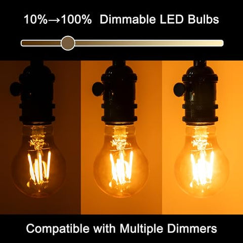 RunQuiz vintage A19 Edison bulbs with E26 base for classic fixtures.