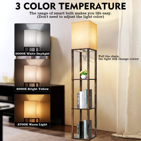 RUNTOP 63-inch shelf lamp placed in a corner for space-saving decor.