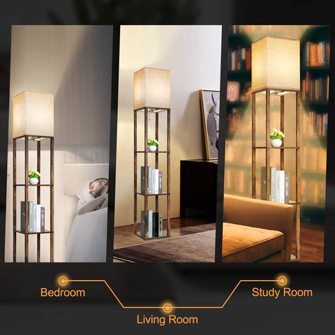 RUNTOP brown shelf lamp blends modern and rustic home decor.