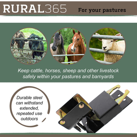 Rural365 weather-resistant latch ideal for ranch fences and corrals.