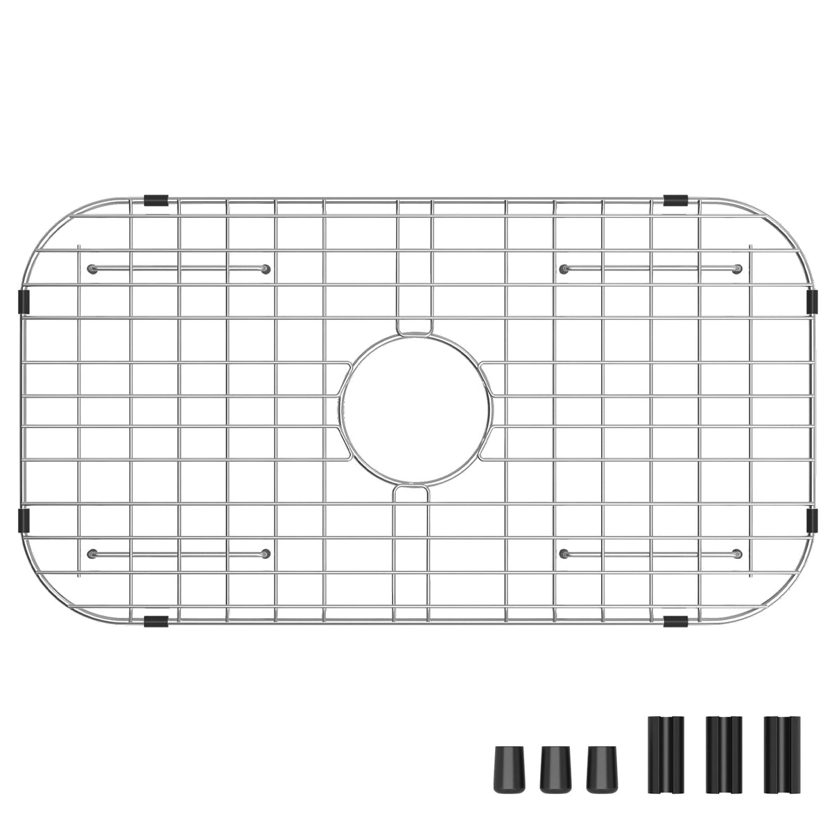 Rurayati sink grid with centered drain provides durable protection for sink bottom