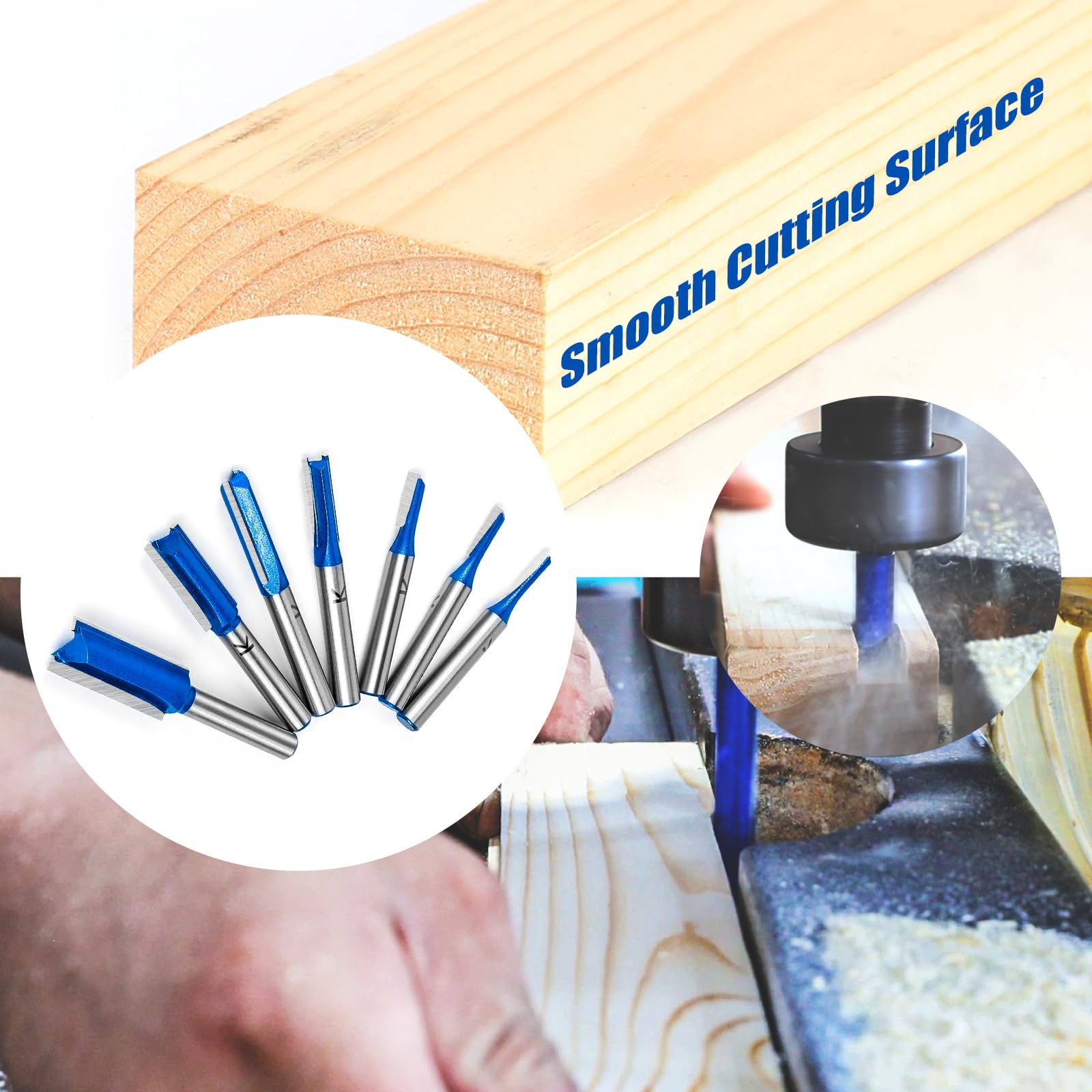 RURITKIT straight cut router bit set with 1/4 inch diameter for versatile straight cuts.