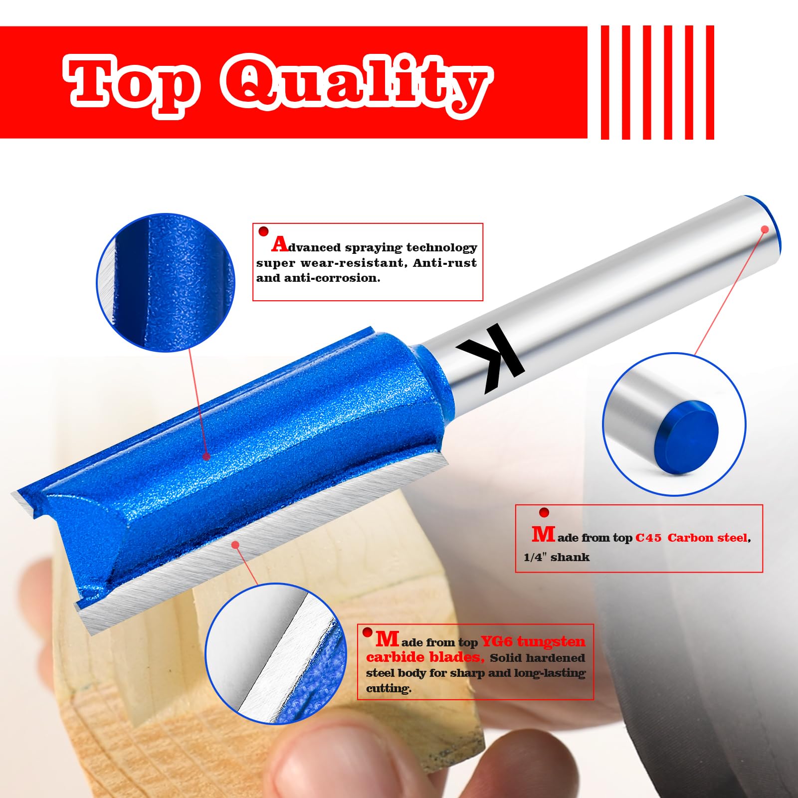 RURITKIT straight cut router bit set with 3/16 inch diameter for clean grooves.