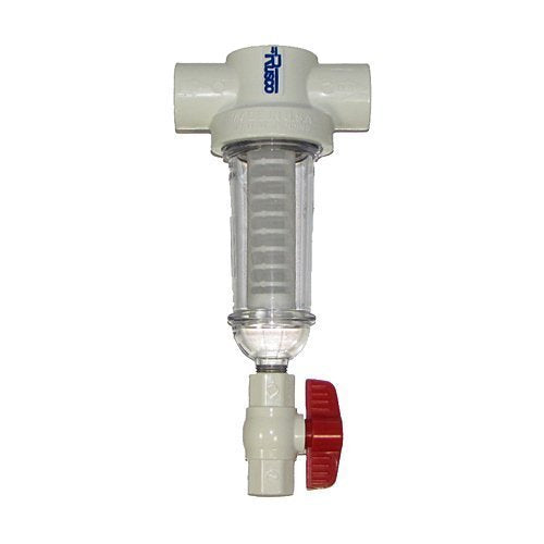 Rusco Vu-Flow 1-inch 100-mesh in-line spin-down filter enables easy sediment flush.