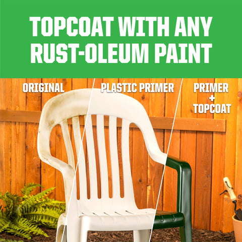 Rust-Oleum 209460 close-up shows tight bond on plastic surface.