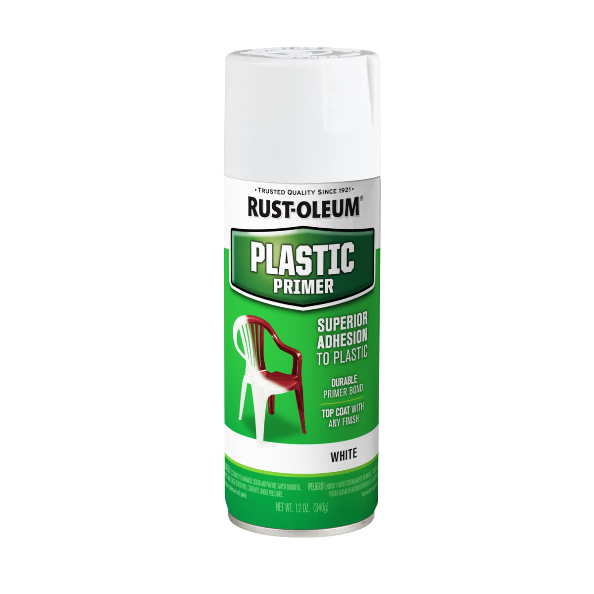 Rust-Oleum 209460 plastic primer spray can ready for fast adhesion.