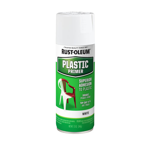 Rust-Oleum 209460 plastic primer spray can ready for fast adhesion.