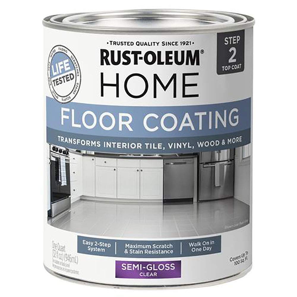 Rust-Oleum 358870 quart can with clear top coat for floor protection.