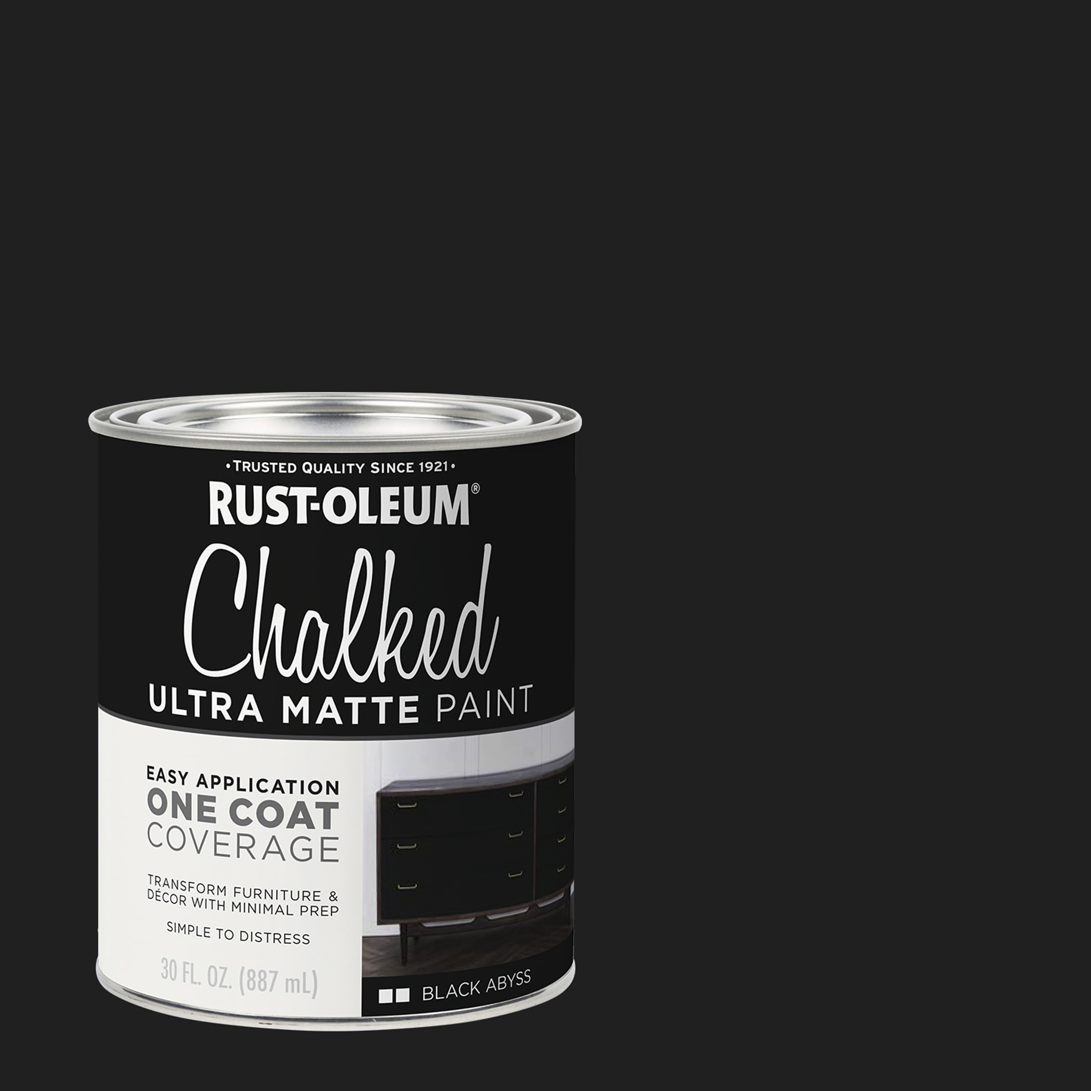 Rust-Oleum Black Abyss Chalked interior paint dries to a velvety matte finish.
