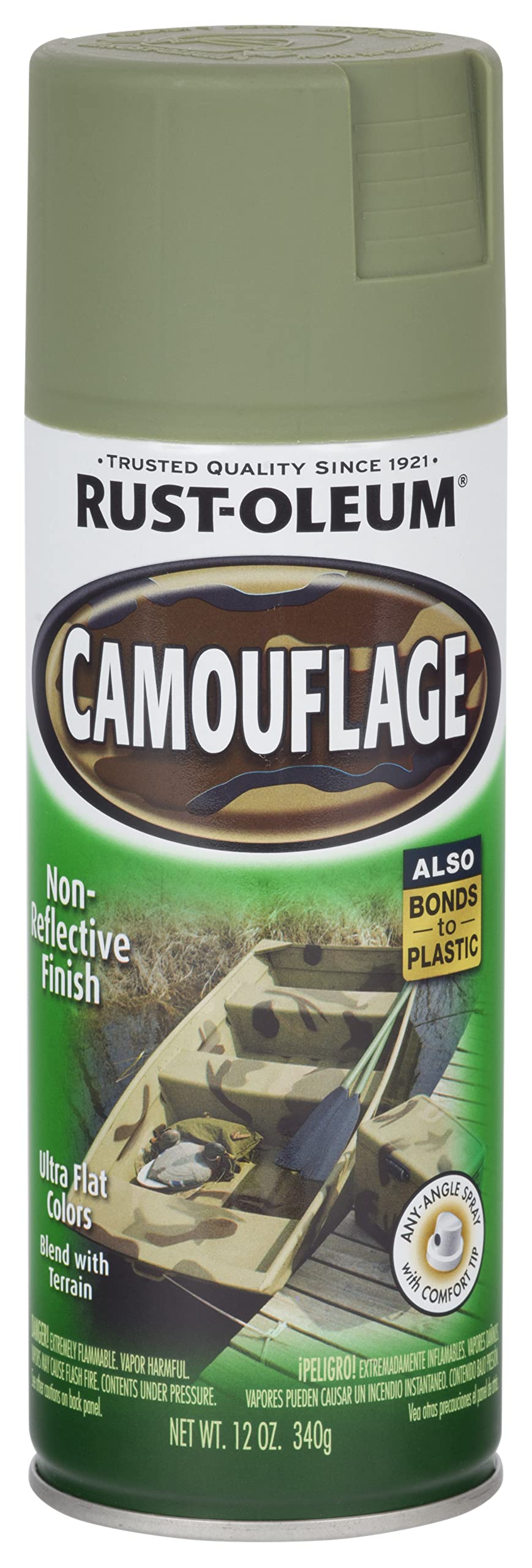 Rust-Oleum camouflage six-pack front view for easy outdoor camo preparation.