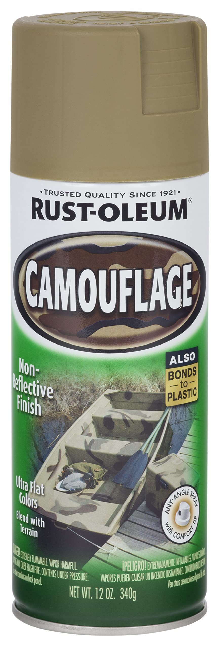 Rust-Oleum camouflage outdoor concealment setup for vehicles or gear.