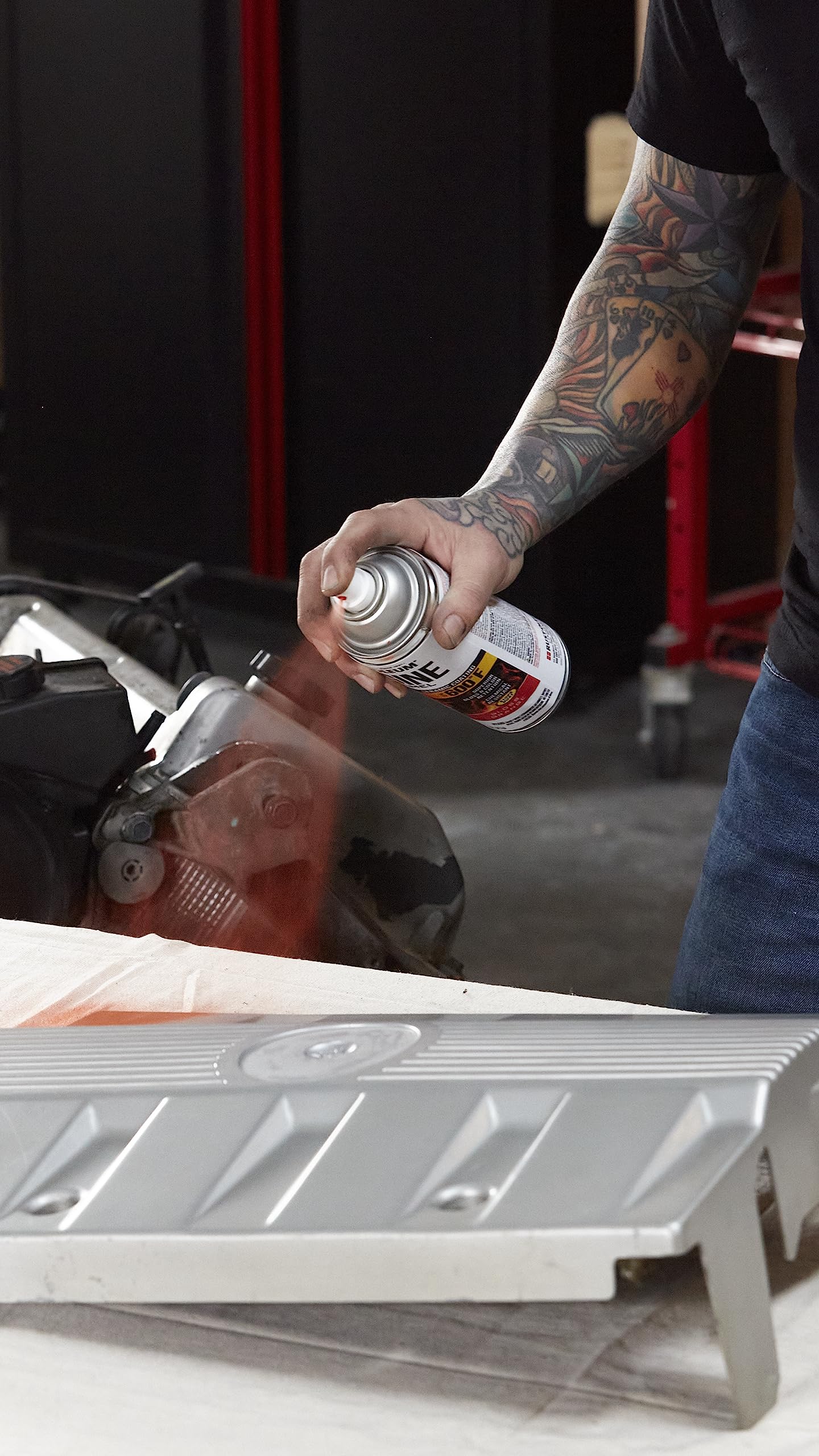 Rust-Oleum Engine Enamel any-angle spray reaches tight engine areas