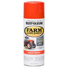 Rust-Oleum Farm & Implement Kubota Orange spray can for durable equipment touch-ups.