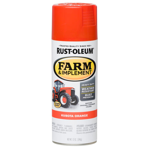 Rust-Oleum Farm & Implement Kubota Orange spray can for durable equipment touch-ups.