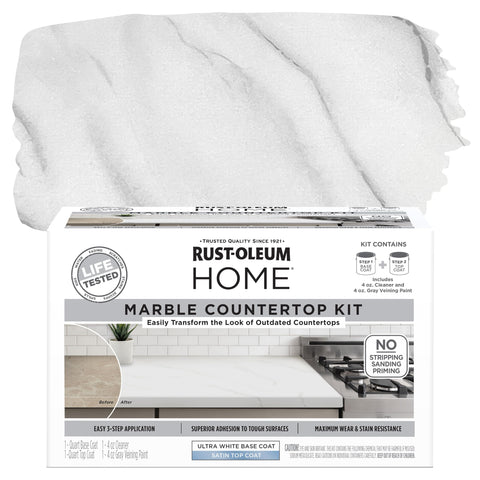 Rust-Oleum Home marble kit base coat application for a refreshed surface.