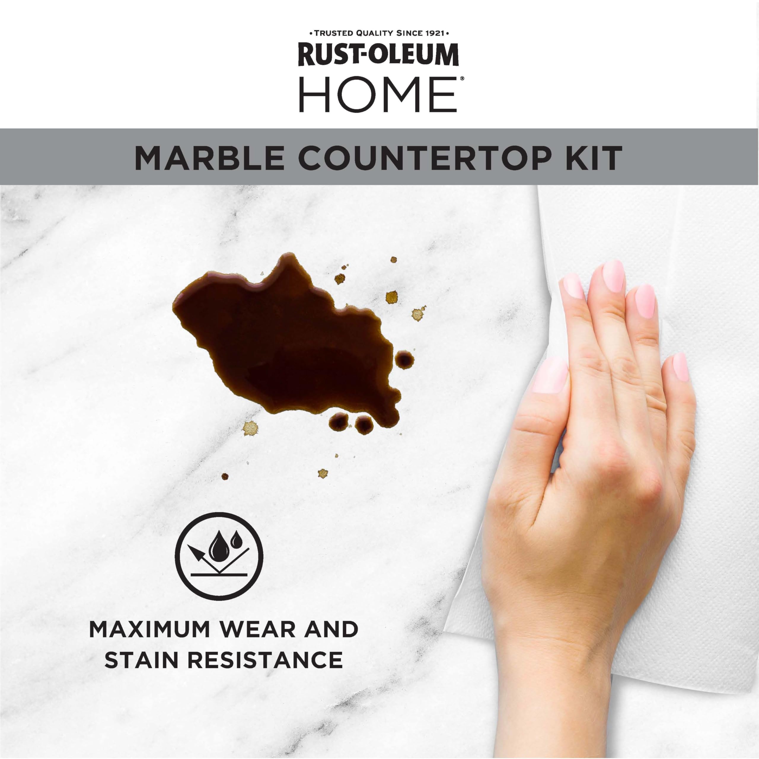 Rust-Oleum Home satin top coat delivers durable, stain resistant finish.