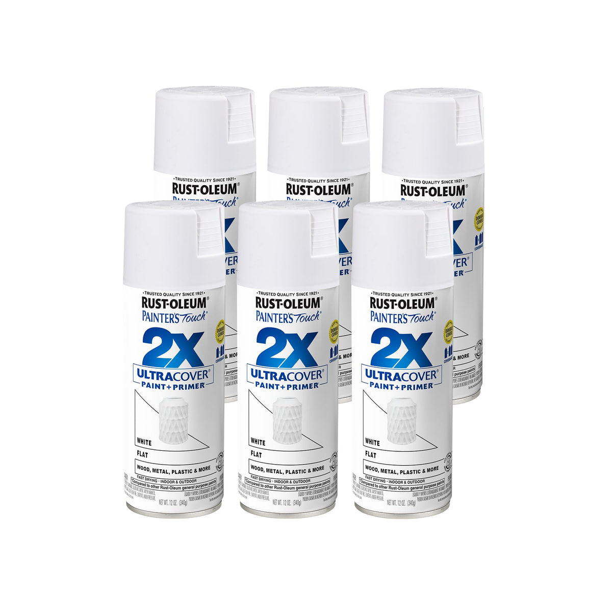 Rust-Oleum Painter's Touch 2X flat white spray can for interior projects with smooth, even coverage