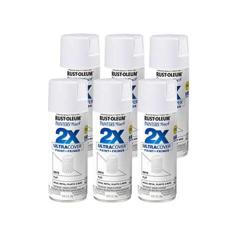 Rust-Oleum Painter's Touch 2X flat white spray can for interior projects with smooth, even coverage