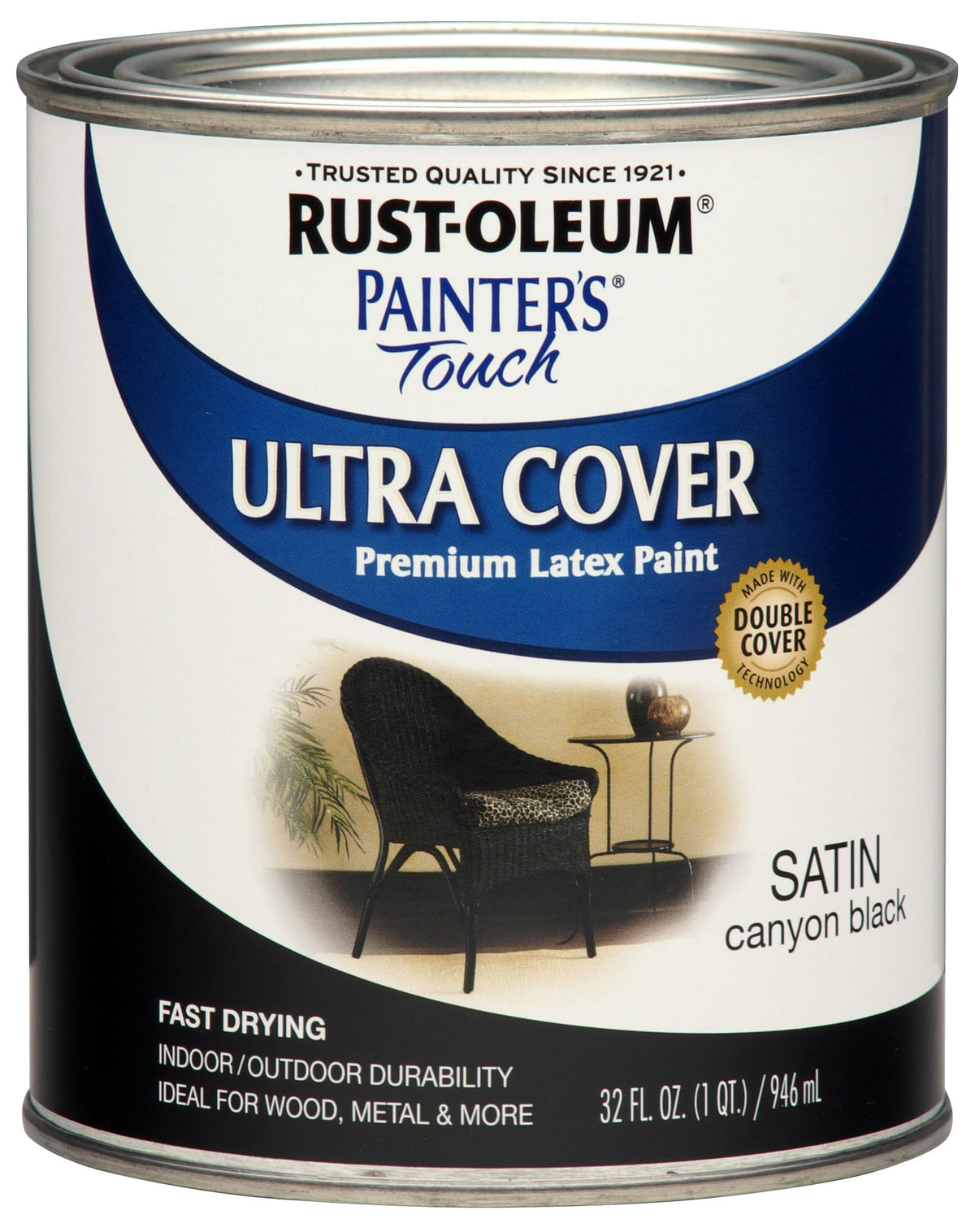 Rust-Oleum Painters Touch Canyon Black bottle with satin finish for indoor updates