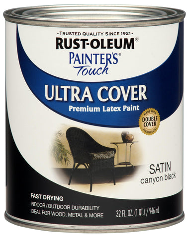 Rust-Oleum Painters Touch Canyon Black bottle with satin finish for indoor updates