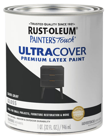 Rust-Oleum Painter's Touch gloss dark gray paint bottle for indoor and outdoor projects.