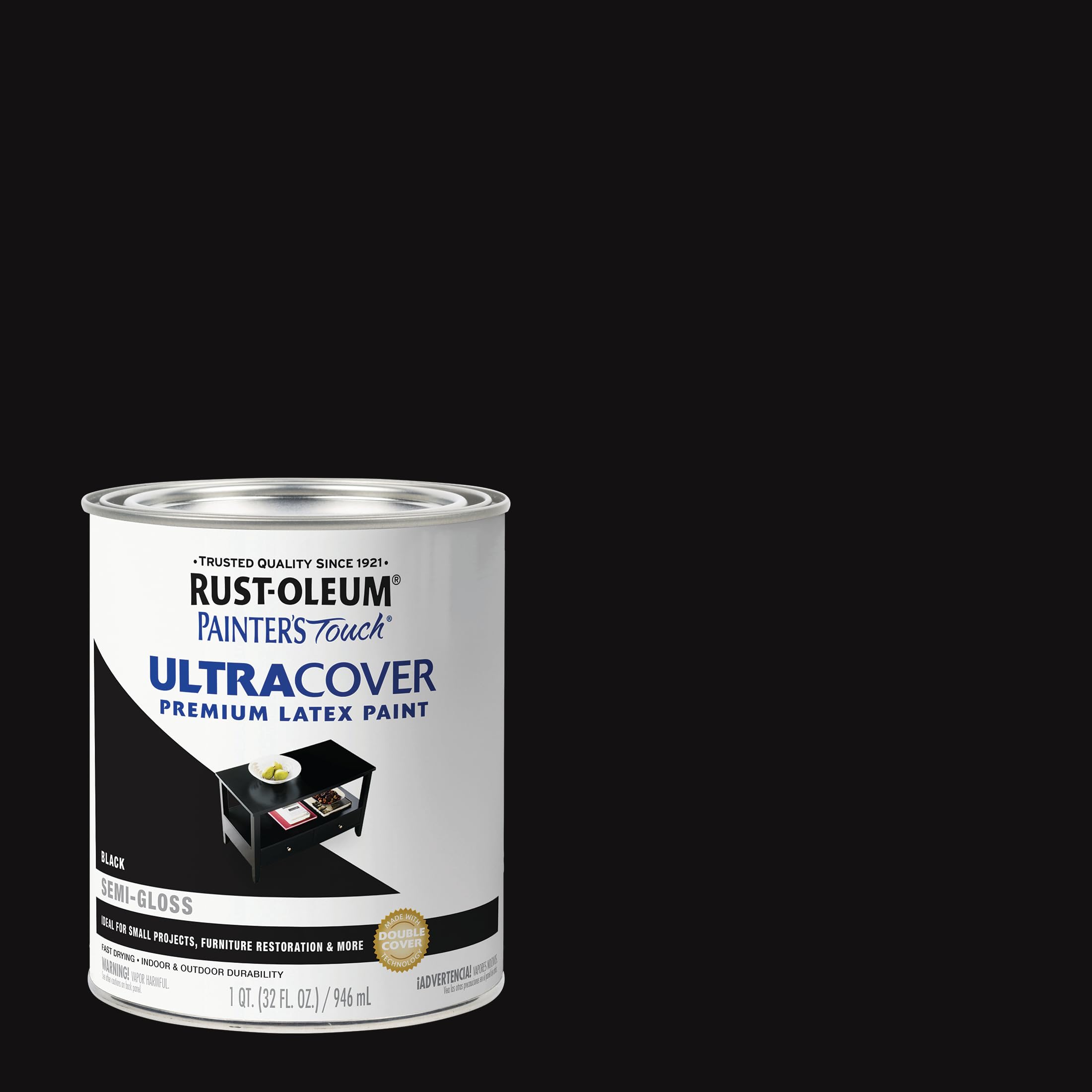 Rust-Oleum Painter's Touch semi-gloss black finish provides smooth wood and metal coverage