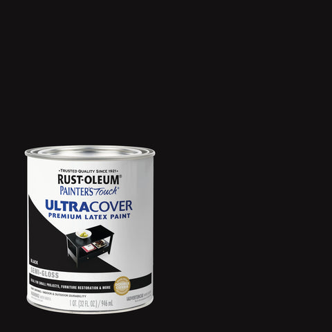Rust-Oleum Painter's Touch semi-gloss black finish provides smooth wood and metal coverage