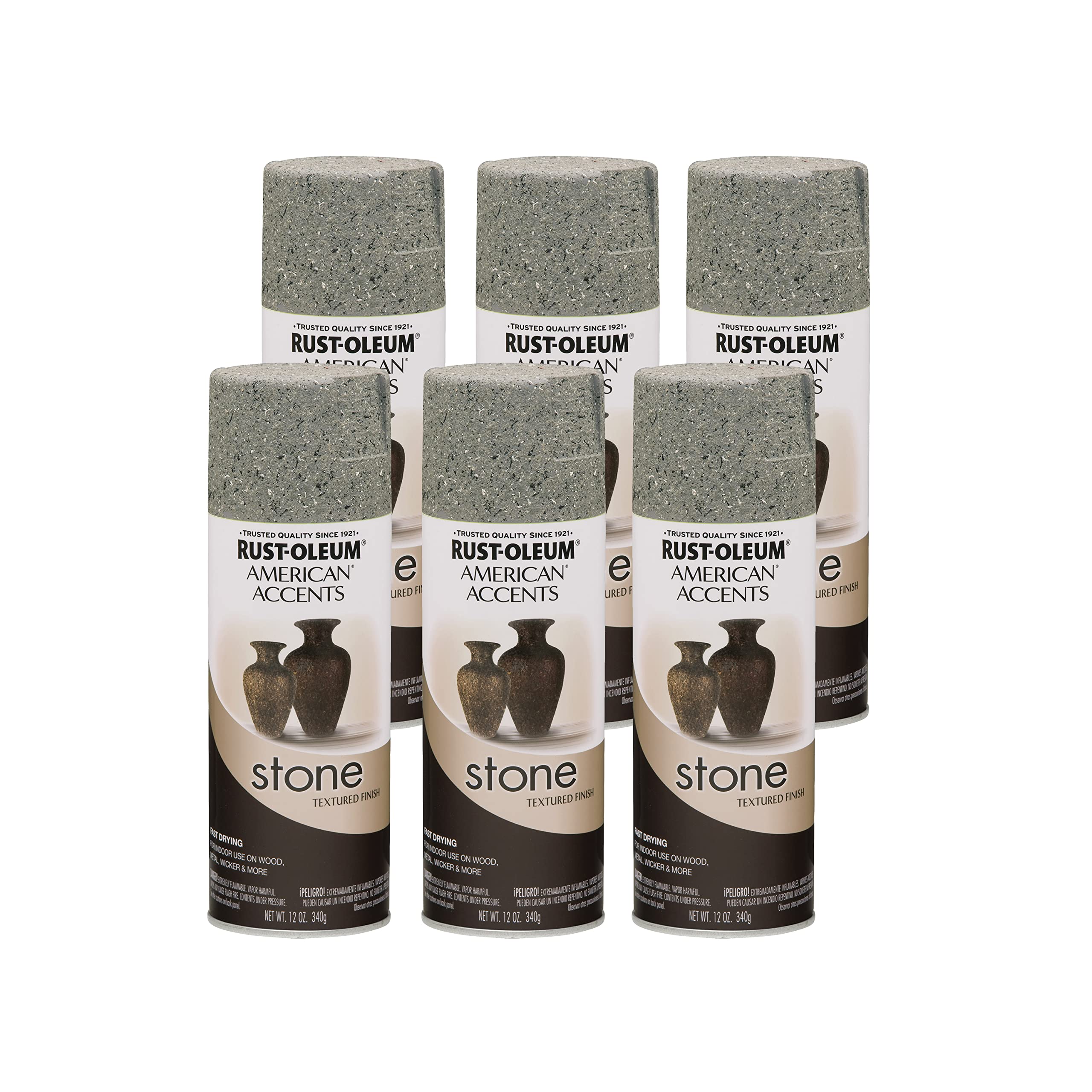 Rust-Oleum Stone Creations Gray spray can showing textured stone finish for indoor projects.