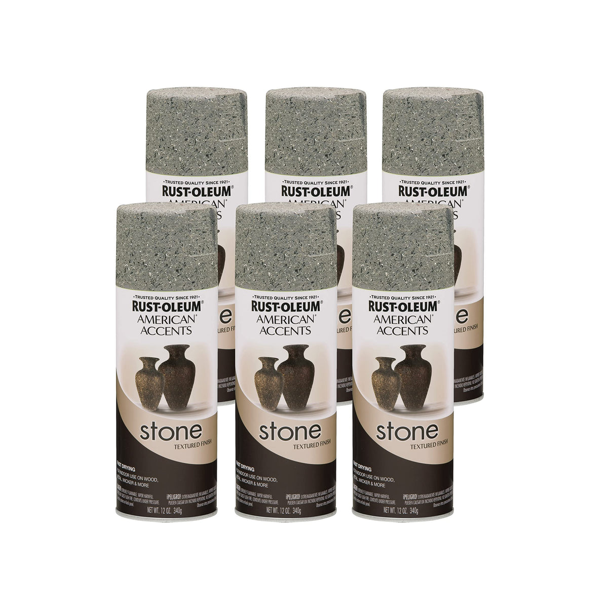 Rust-Oleum Stone Creations Gray spray can showing textured stone finish for indoor projects.