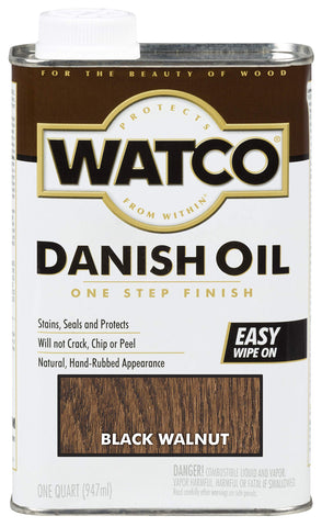 Rust-Oleum Watco Danish Oil Black Walnut bottle ready for a rich, hand-rubbed finish.